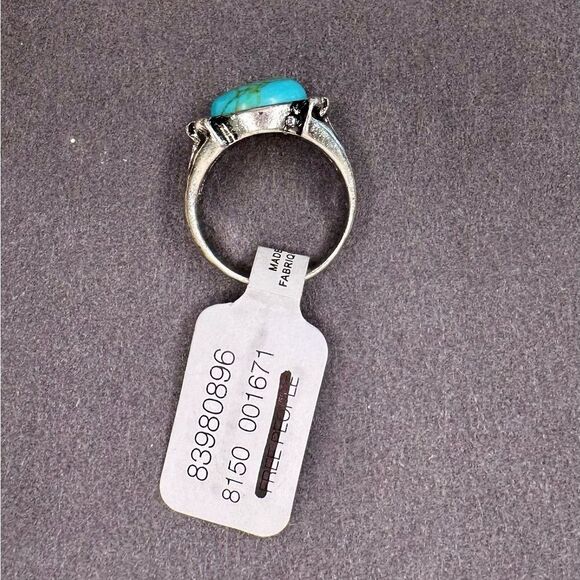 Free People Turquoise Statement Ring Western Silver-Tone Boho Vintage-Inspired - Picture 6 of 7